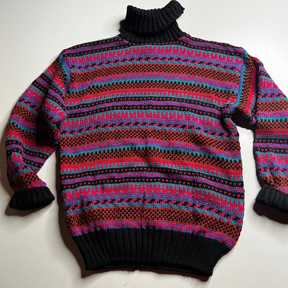 Christopher Other - Christopher Vintage 80s Striped Turtleneck Sweater‎ Pink Purple Teal Mens Medium